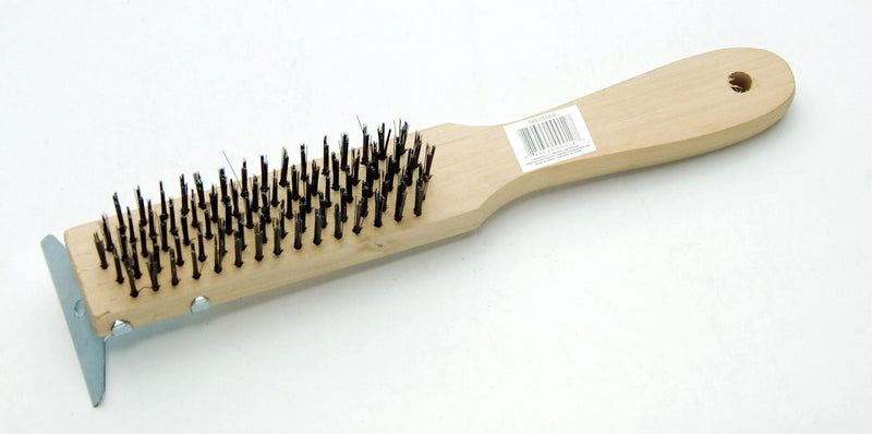 Wooden 5-Row Carbon Steel Wire Brush with Metal Scraper, Cleans/Removes Paint, Rust & Dirt W3