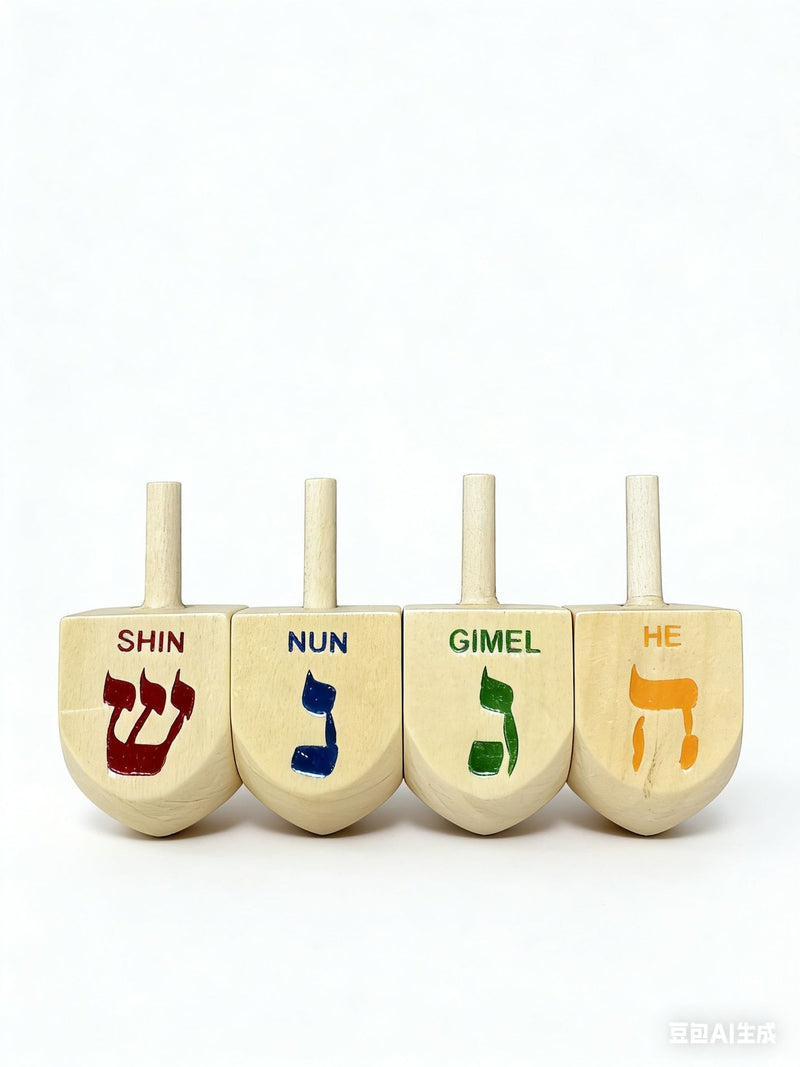 Wooden Dreidel Set, Natural, 4-pk, for Hanukkah S9
