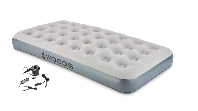 Woods Twin Single-High Inflatable Air Mattress/Airbed, 2-in-1 Pump For AC/Car Outlet, Beige U7