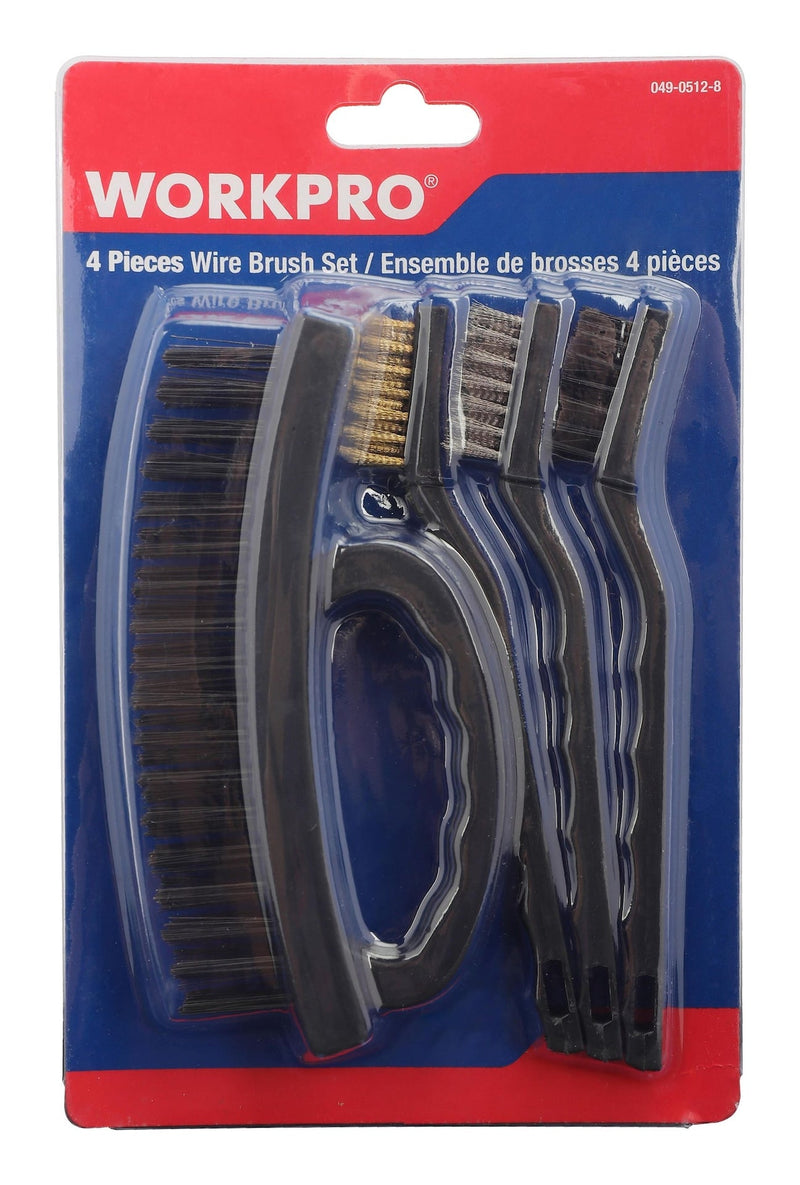 Workpro Carbon Steel Wire Cleaning Brush Set, Removes Paint, Rust & Dirt From Metal, 4-pc V6