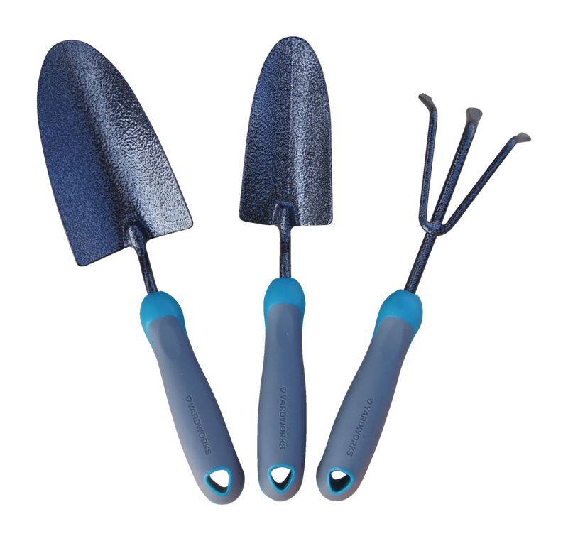 Yardworks Carbon-Steel Garden Tool Set with Rubber Handles, Hammertone Finish, 3-pc D2