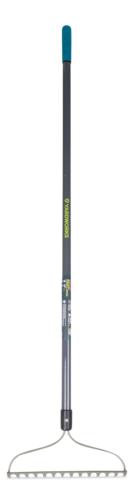 Yardworks Metal 14-Tine L-Shaped Bow Rake, 60-in, Fibreglass Shaft J9
