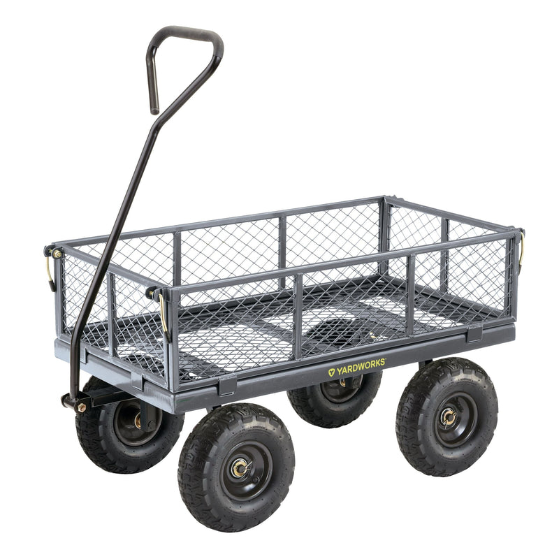 Yardworks Steel Tray 4-Wheel Removable-Sides Mesh Yard/Garden Cart 600 lb V1