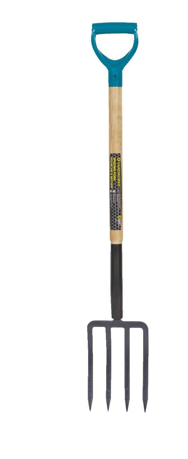 Yardworks Tempered-Steel 4-Tine D-Grip Garden Fork, 30.5-in Wooden Shaft B4