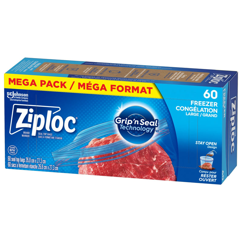 Ziploc Large Plastic Freezer Bags Mega Pack, 760-mL, 60-pk I2