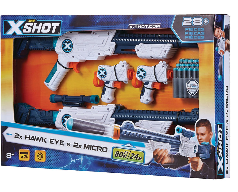 ZURU X-Shot Double Hawk Eye & Micro Foam Dart Blaster Combo Pack with 24 Darts, Ages 8+ Q6